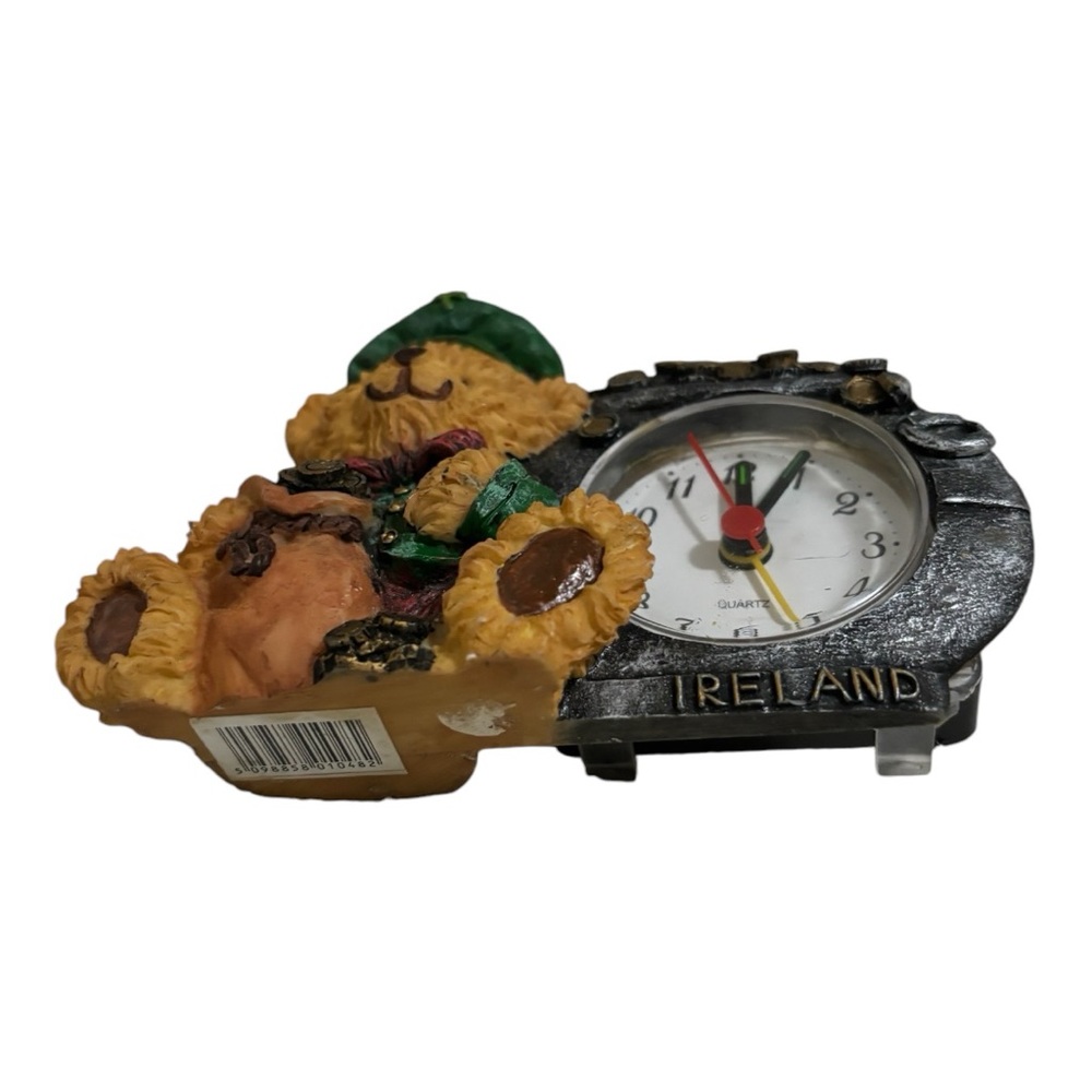 Teddy Bear Dressed in Irish Attire with Quartz Clock Figurine Multicolor